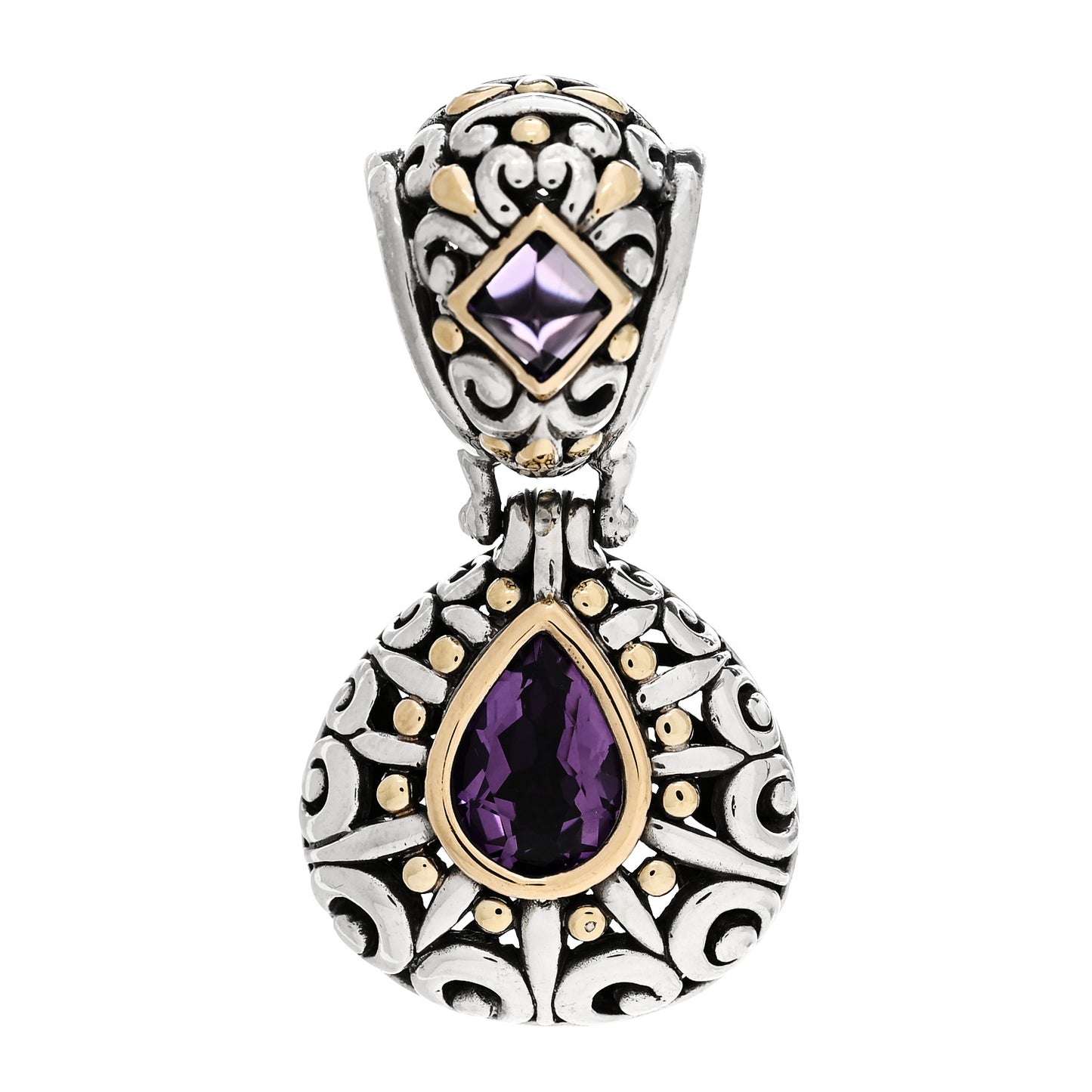 Sterling Silver 18K Yellow Gold Amethyst Jaisalmer Drop Pendant