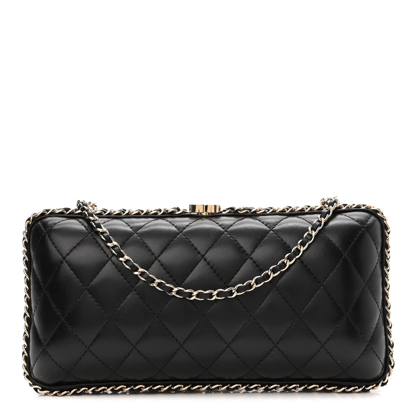 Lambskin Quilted Chain Around Clutch Black