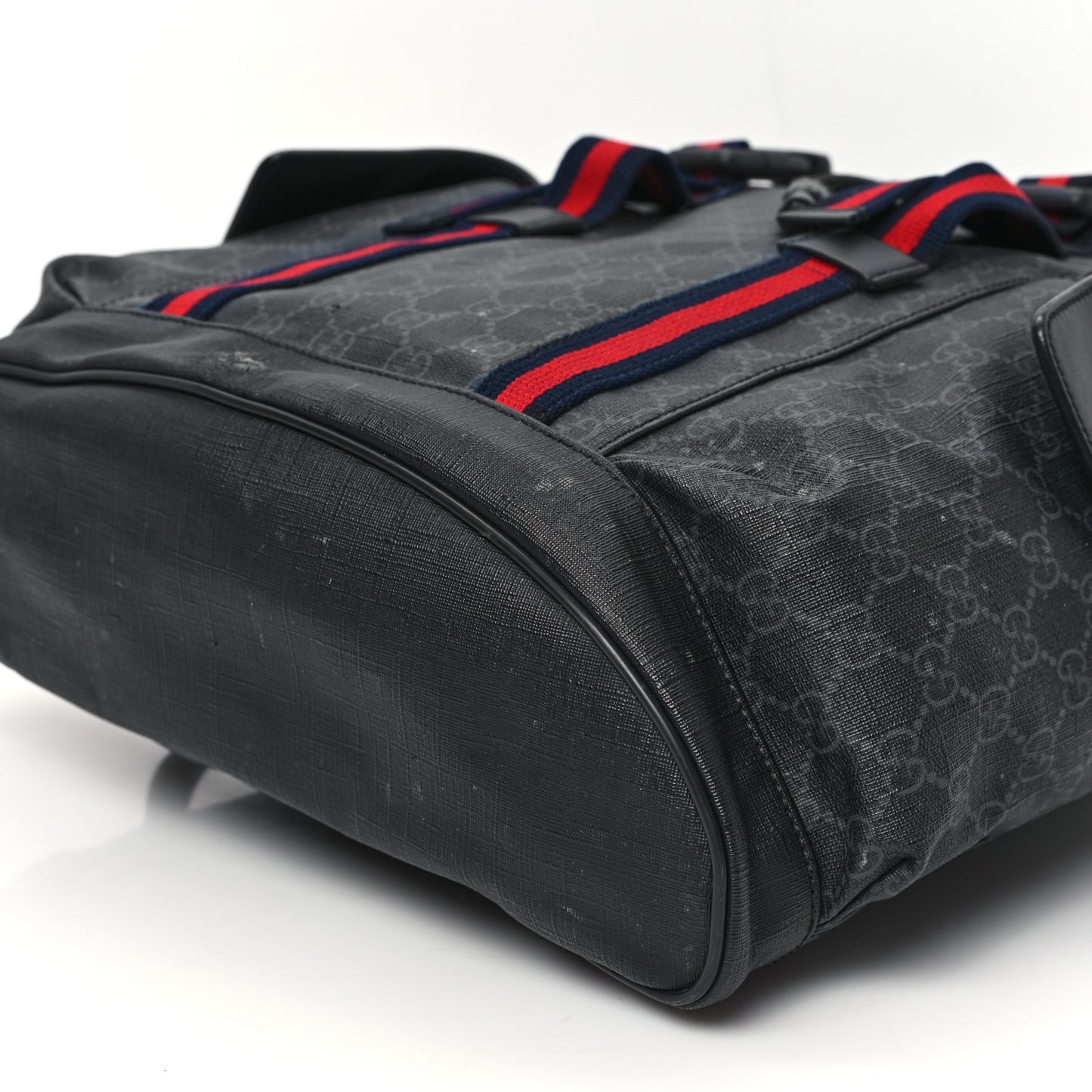 Soft GG Supreme Monogram Calfskin Web Double Buckle Backpack Black