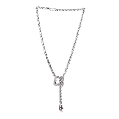 David Yurman Sterling Silver Diamond Quatrefoil Lariat Wheat Chain Necklace 3 of 7
