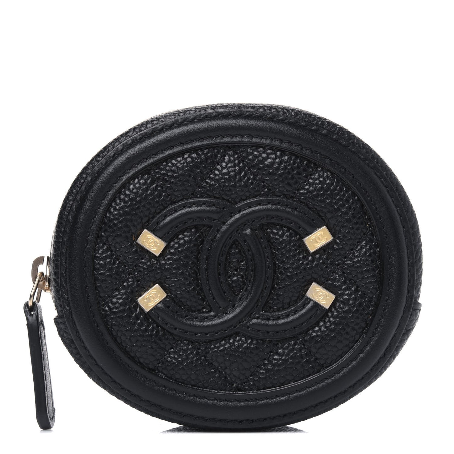 Caviar Quilted Filigree Zip Around Classic Coin Purse Black
