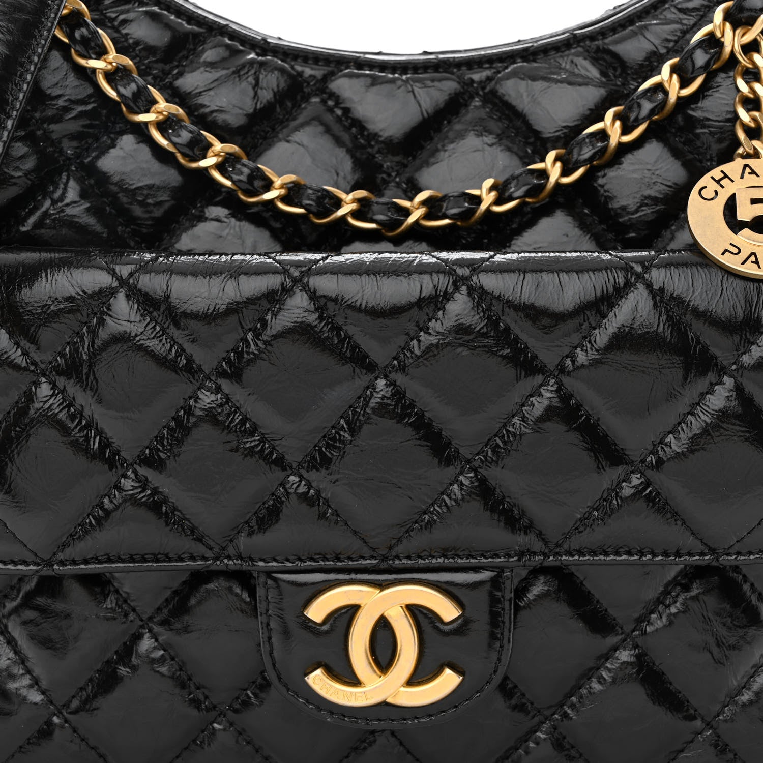 Chanel Shiny Crumpled Calfskin Quilted Wavy CC Hobo Black 9 of 12