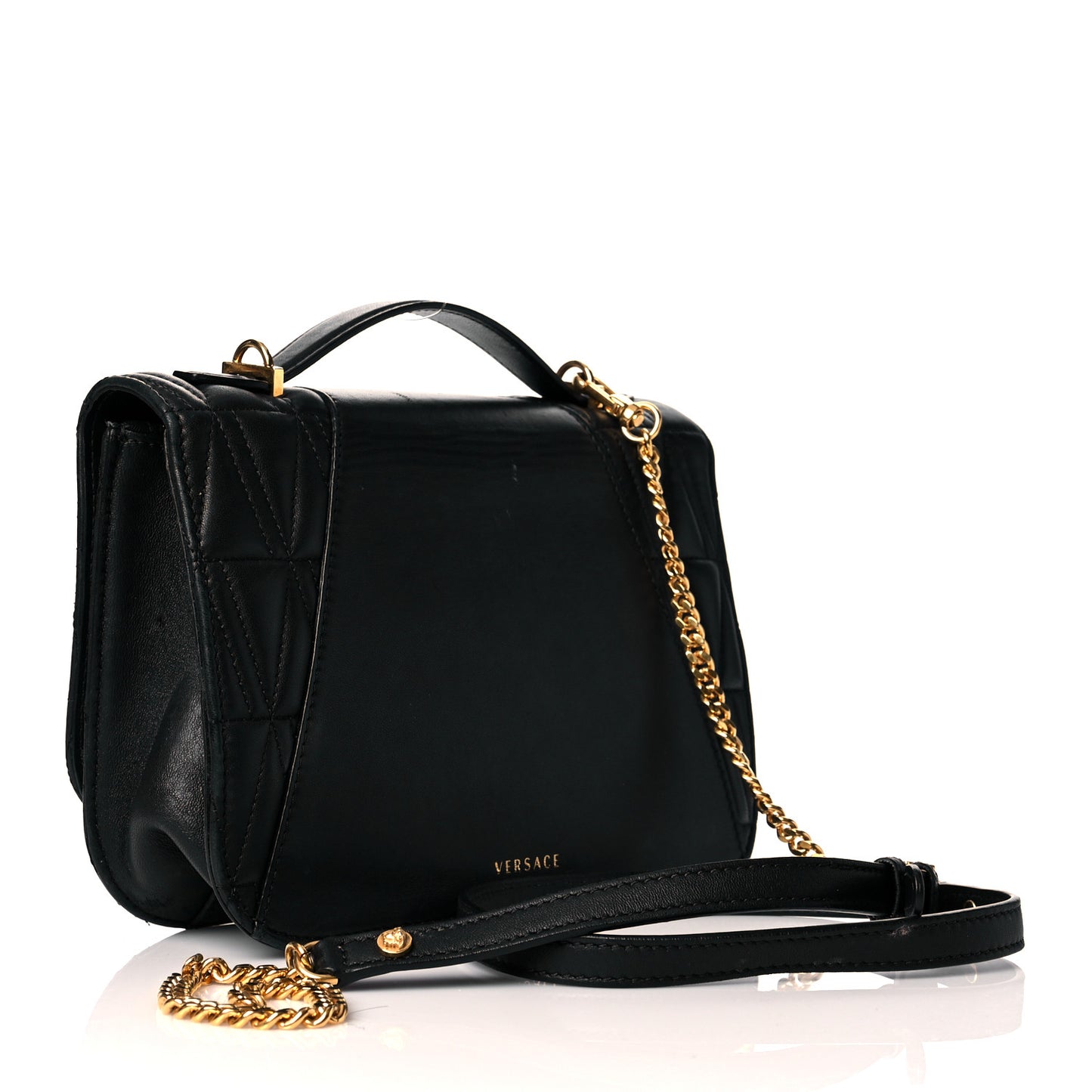 Nappa Quilted Virtus Top Handle Shoulder Bag Black