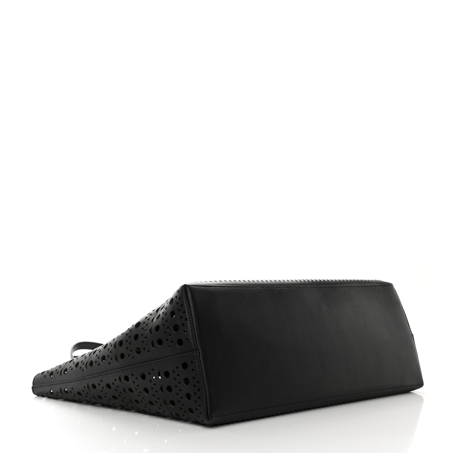 Lux Calfskin Optical Perforated Laser Cut Mina 44 Tote Black