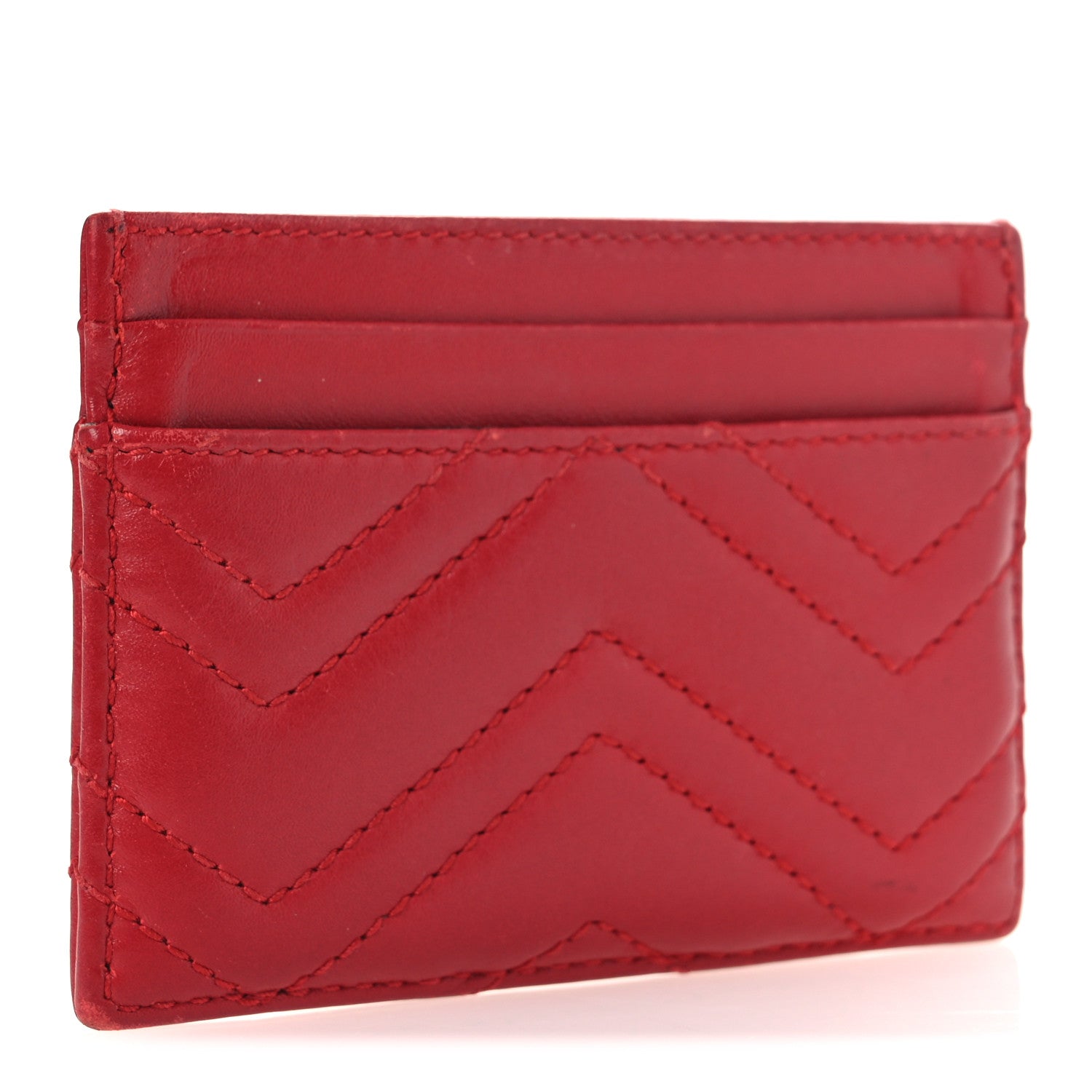 Gucci Calfskin Matelasse GG Marmont Card Holder Hibiscus Red 2 of 8