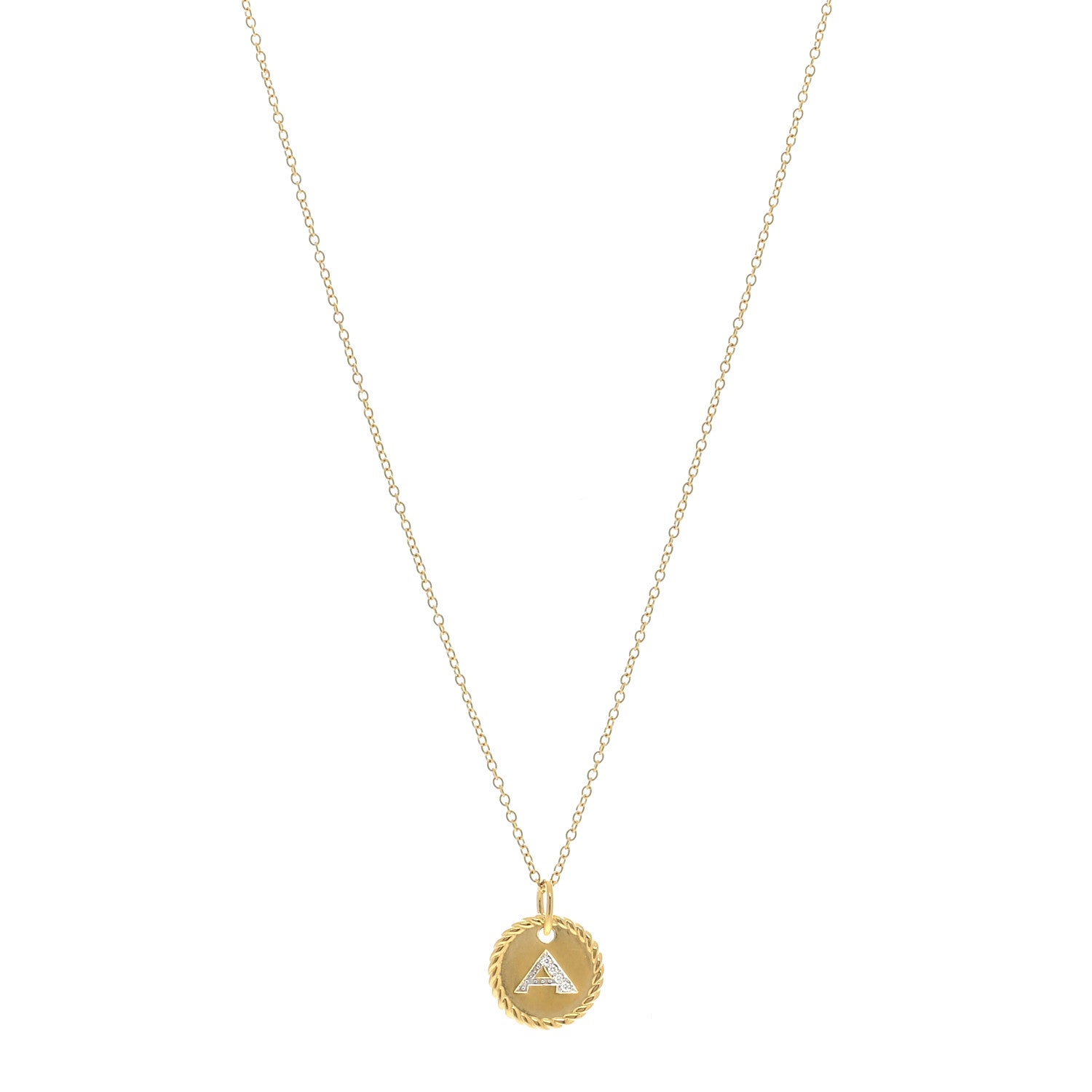 David Yurman 18K Yellow Gold Diamond Initial A Charm Necklace 1 of 3