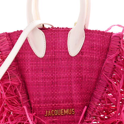 Jacquemus Raffia Woven Calfskin Le Petit Baci Pink White 6 of 9