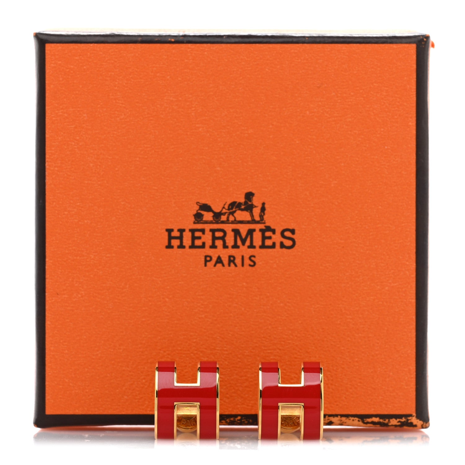 Hermes Gold Lacquered Pop H Earrings Rouge Vif 5 of 5