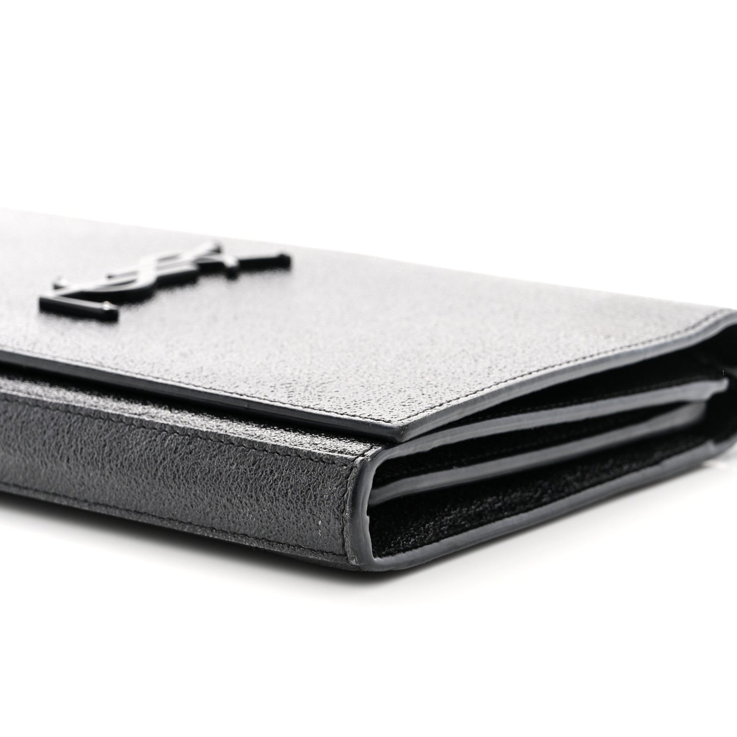 Grained Metallic Calfskin Monogram Chain Wallet Black