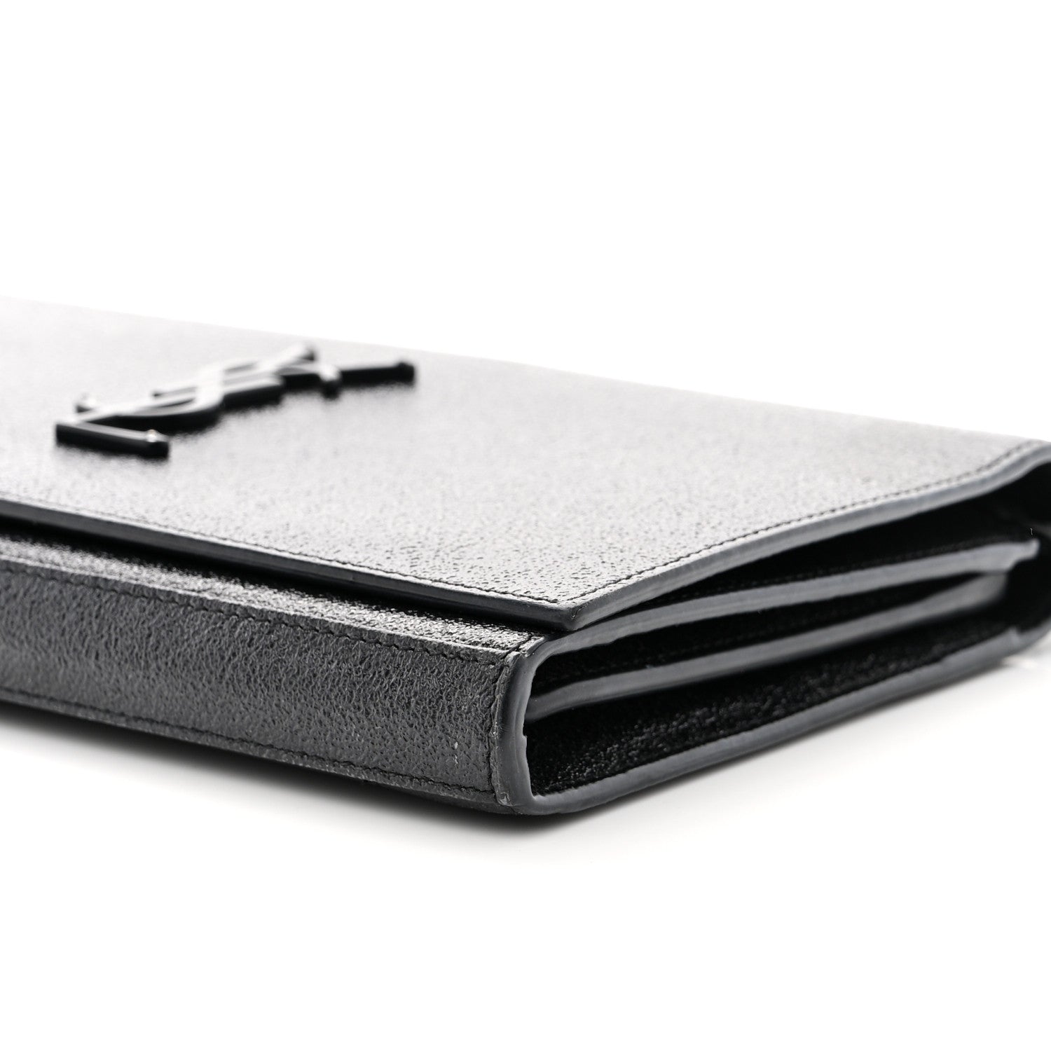 Saint Laurent Grained Metallic Calfskin Monogram Chain Wallet Black 10 of 11