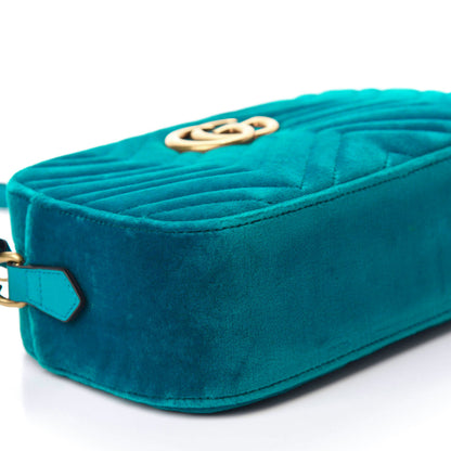 Gucci Velvet Matelasse Small GG Marmont Chain Shoulder Bag Pavone Cyan 5 of 11