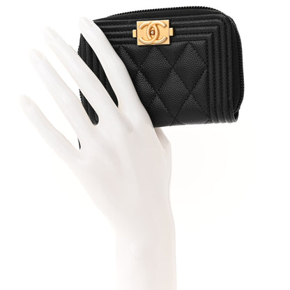 Chanel Caviar Quilted Boy Zip Around Coin Purse Wallet Black 2 of 9