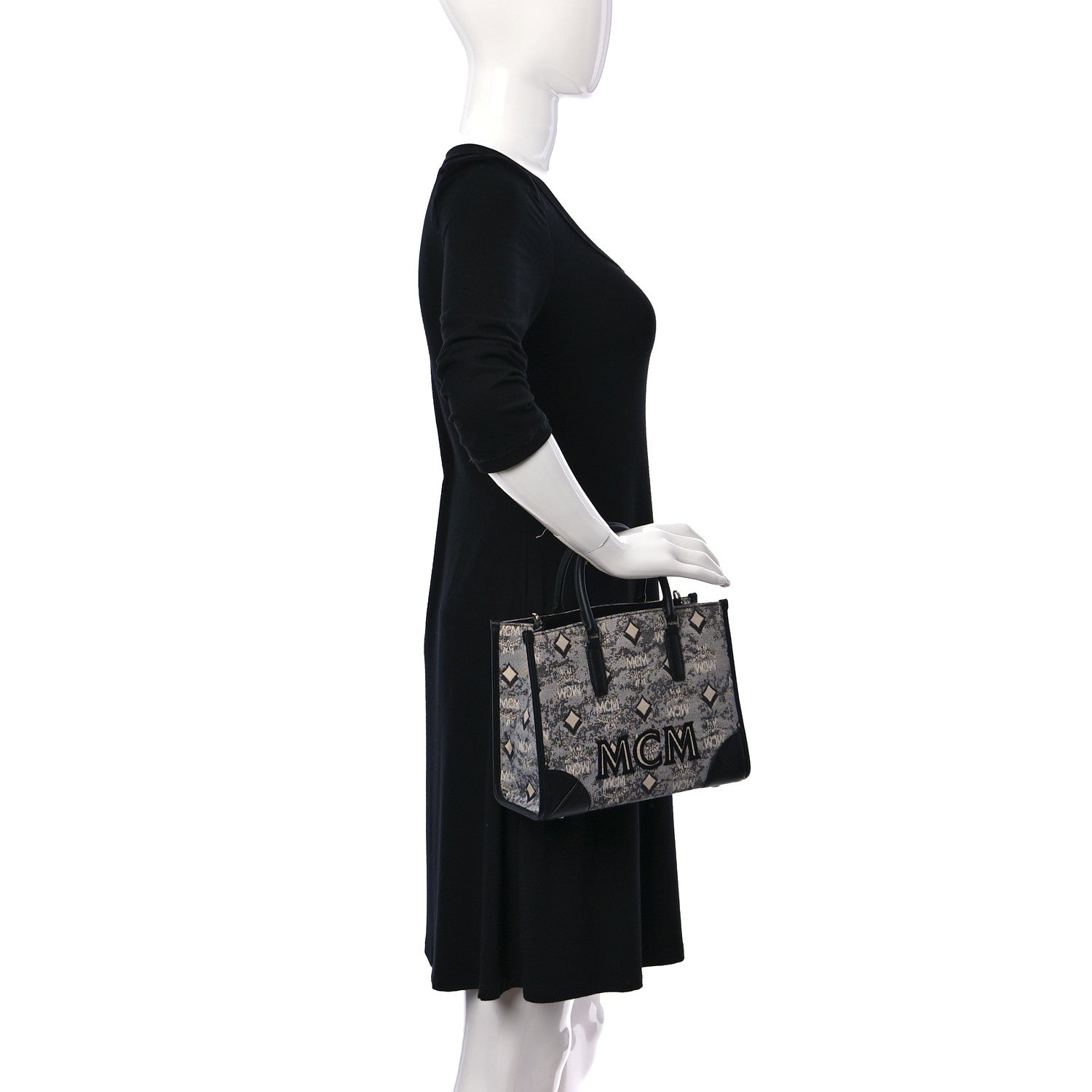 MCM Jacquard Monogram Small Tote Grey 2 of 9