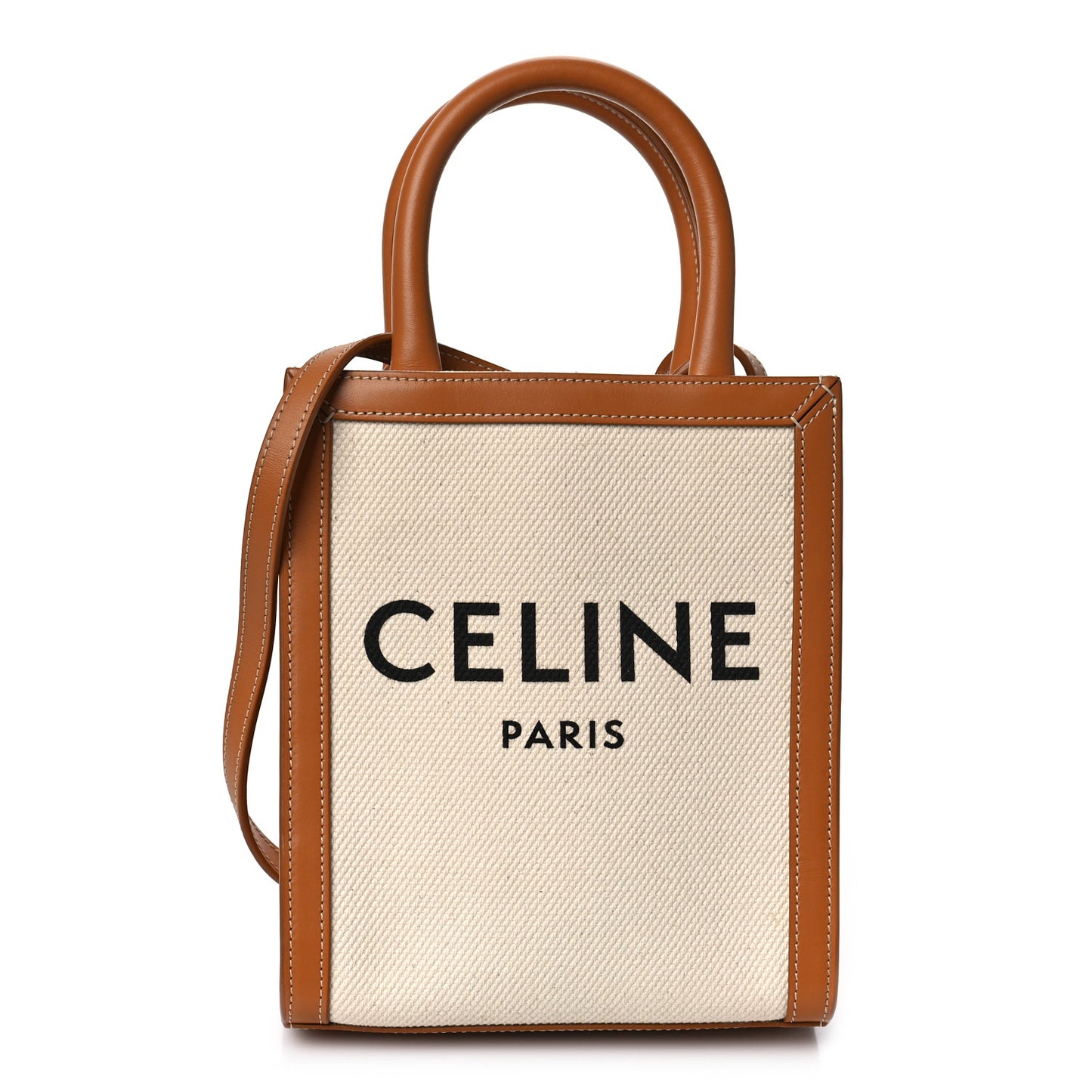 Canvas Calfskin Mini Vertical Cabas Natural Tan