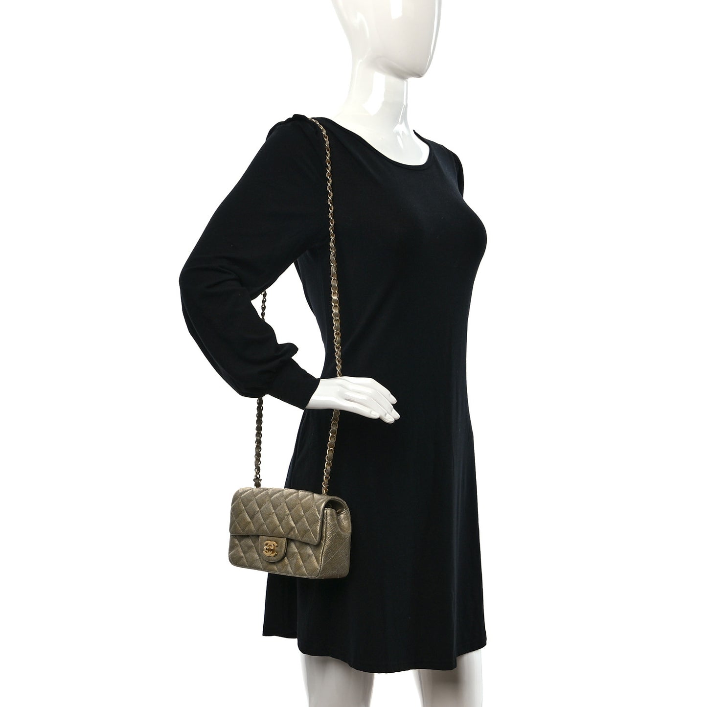 Metallic Caviar Quilted Mini Rectangular Flap Gold
