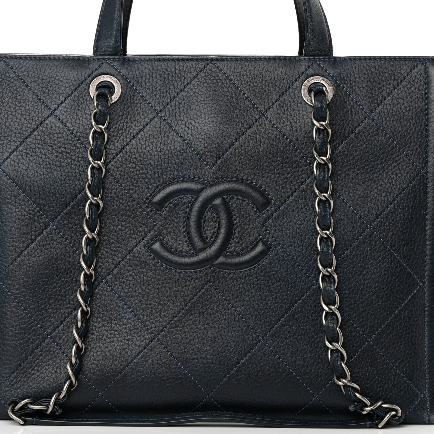 Deerskin Stitched Medium CC Shopping Tote Navy