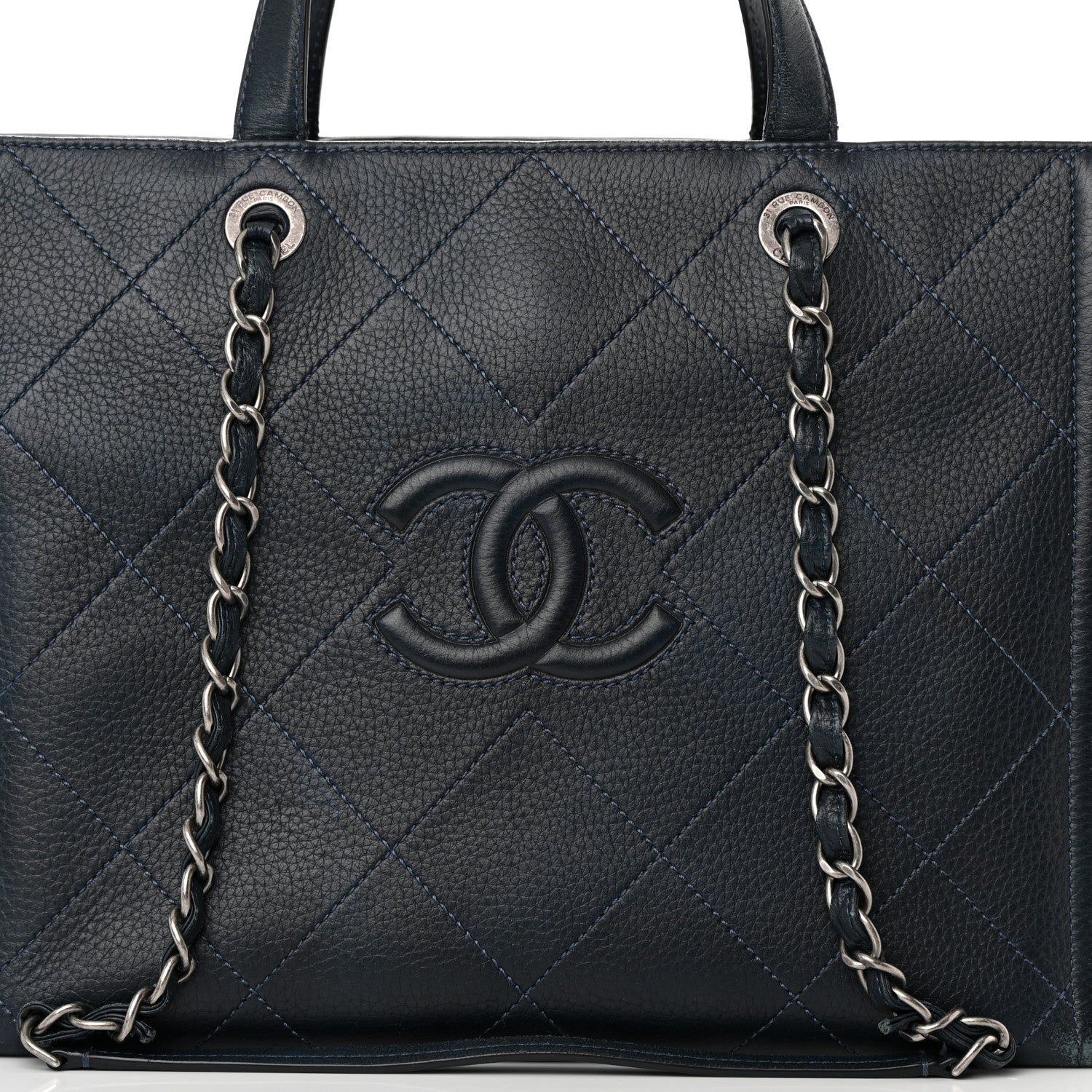Chanel Deerskin Stitched Medium CC Shopping Tote Navy 8 of 24