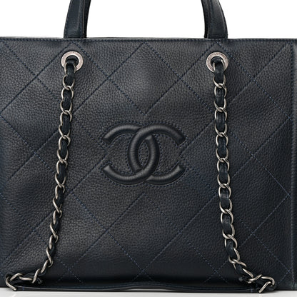 Chanel Deerskin Stitched Medium CC Shopping Tote Navy 8 of 24