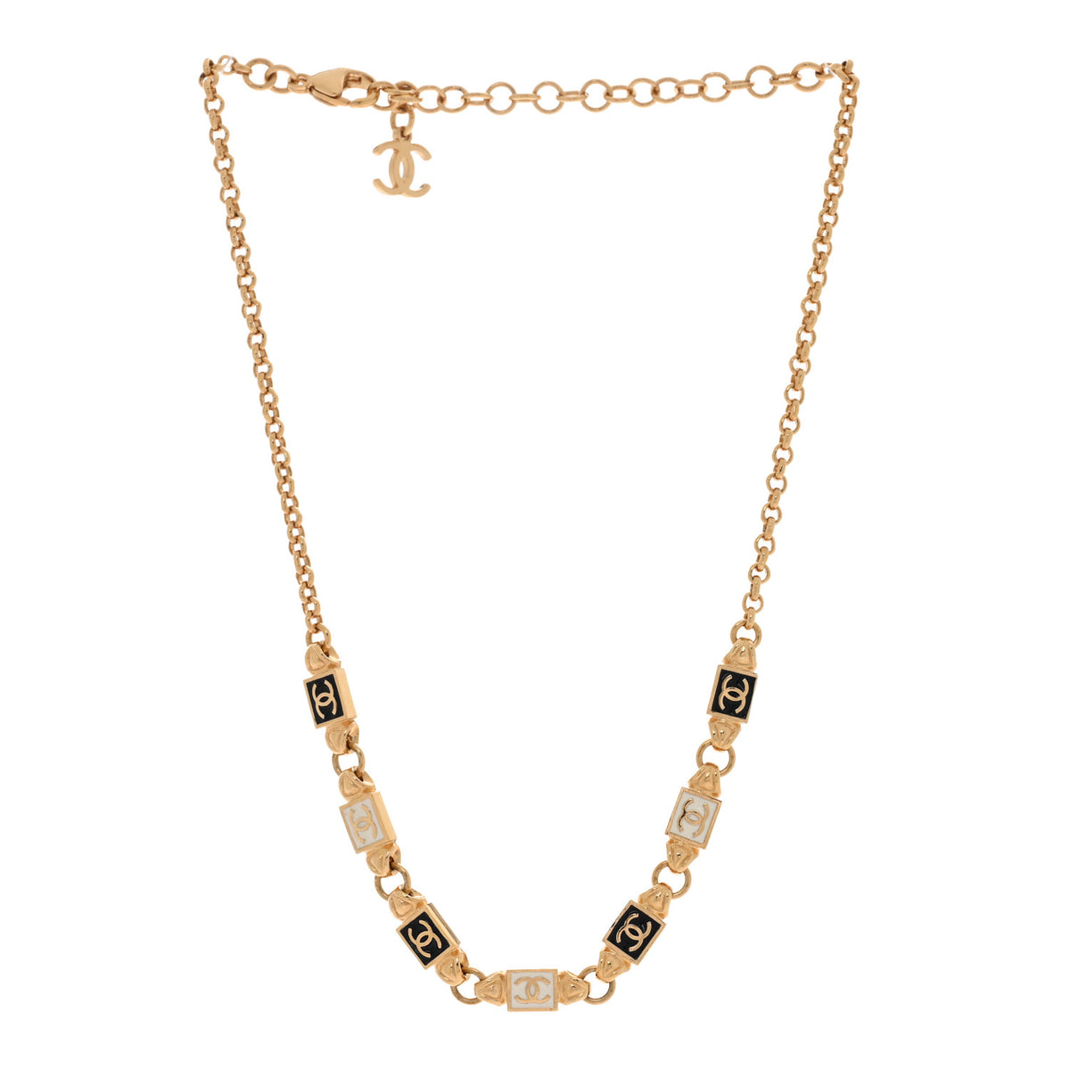 Chanel Metal Enamel CC Squares Choker Gold White Black 3 of 4