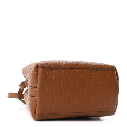 Gucci GG Calfskin Embossed Emblem Small Bucket Bag Brown 4 of 10