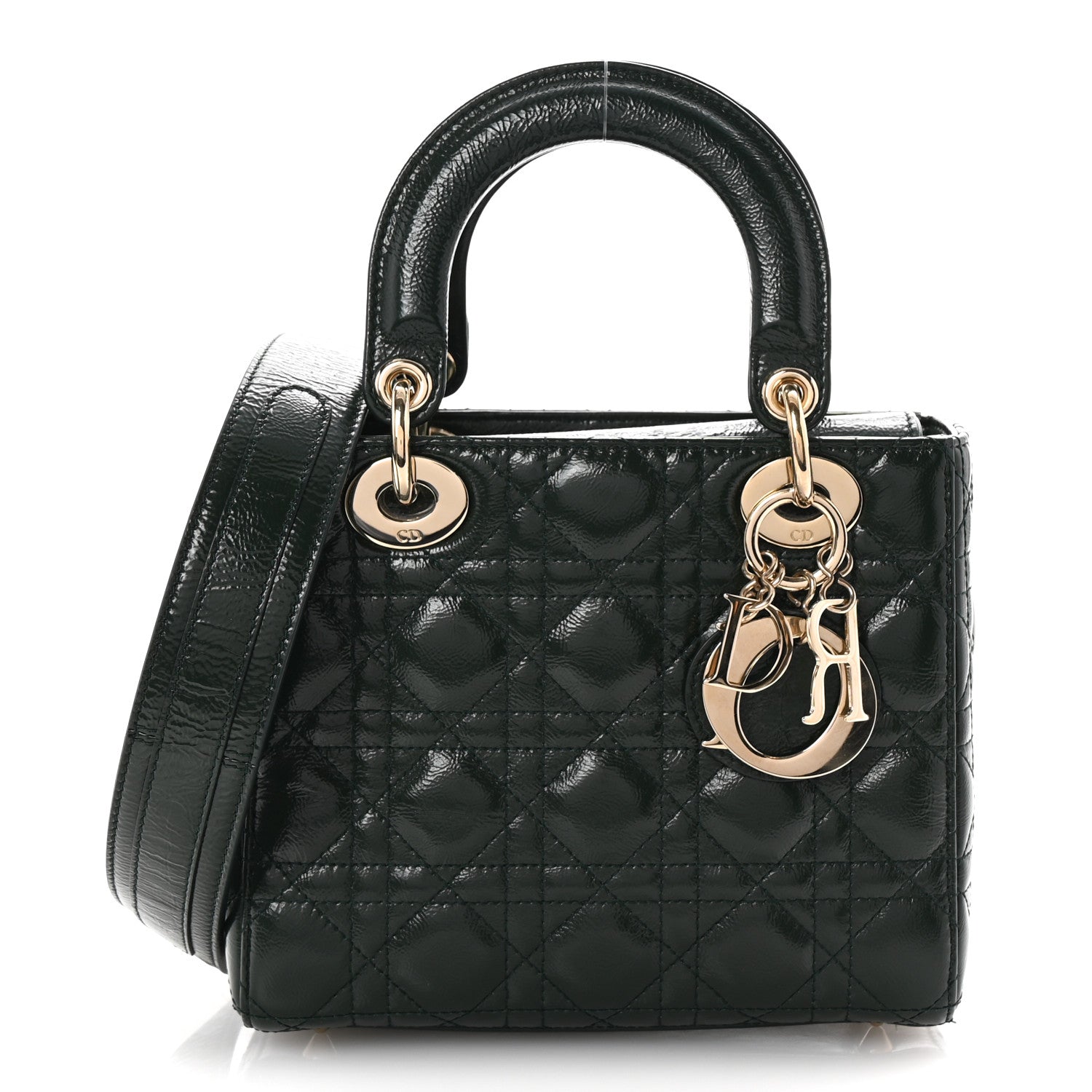 Christian Dior Crinkled Patent Cannage Small Lucky Badges My Lady Dior Dark Green 1 of 9