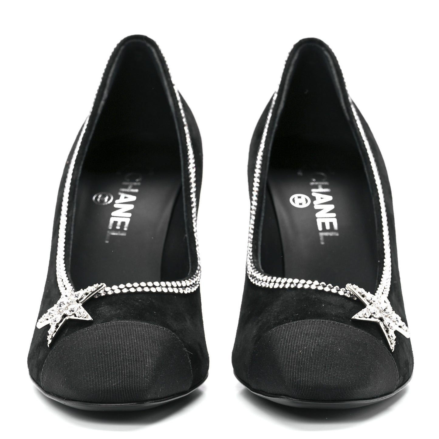 Suede Grosgrain Crystal Star Pumps 40 Black