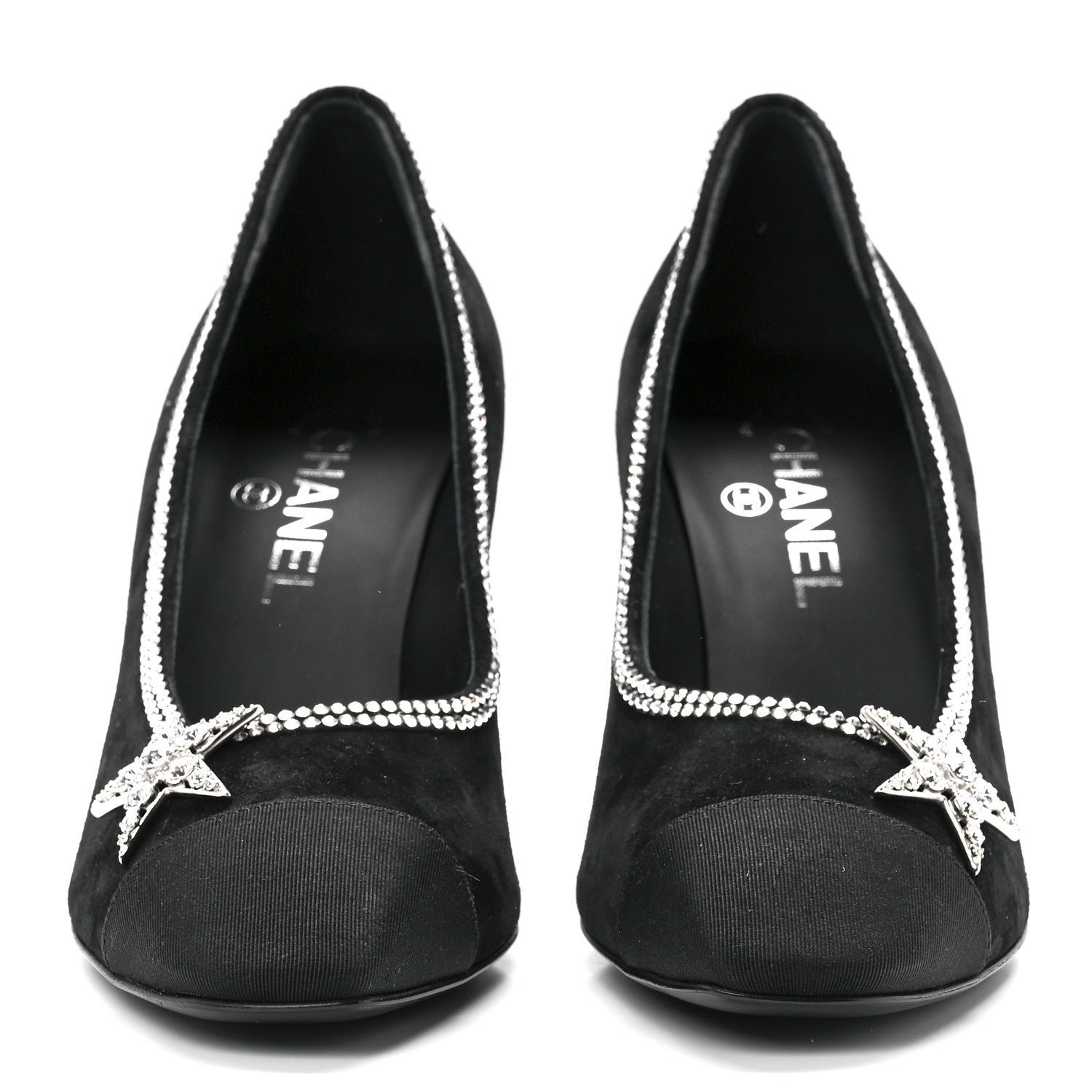 Chanel Suede Grosgrain Crystal Star Pumps 40 Black 2 of 8