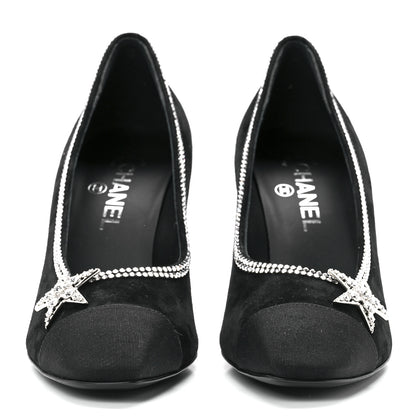 Chanel Suede Grosgrain Crystal Star Pumps 40 Black 2 of 8