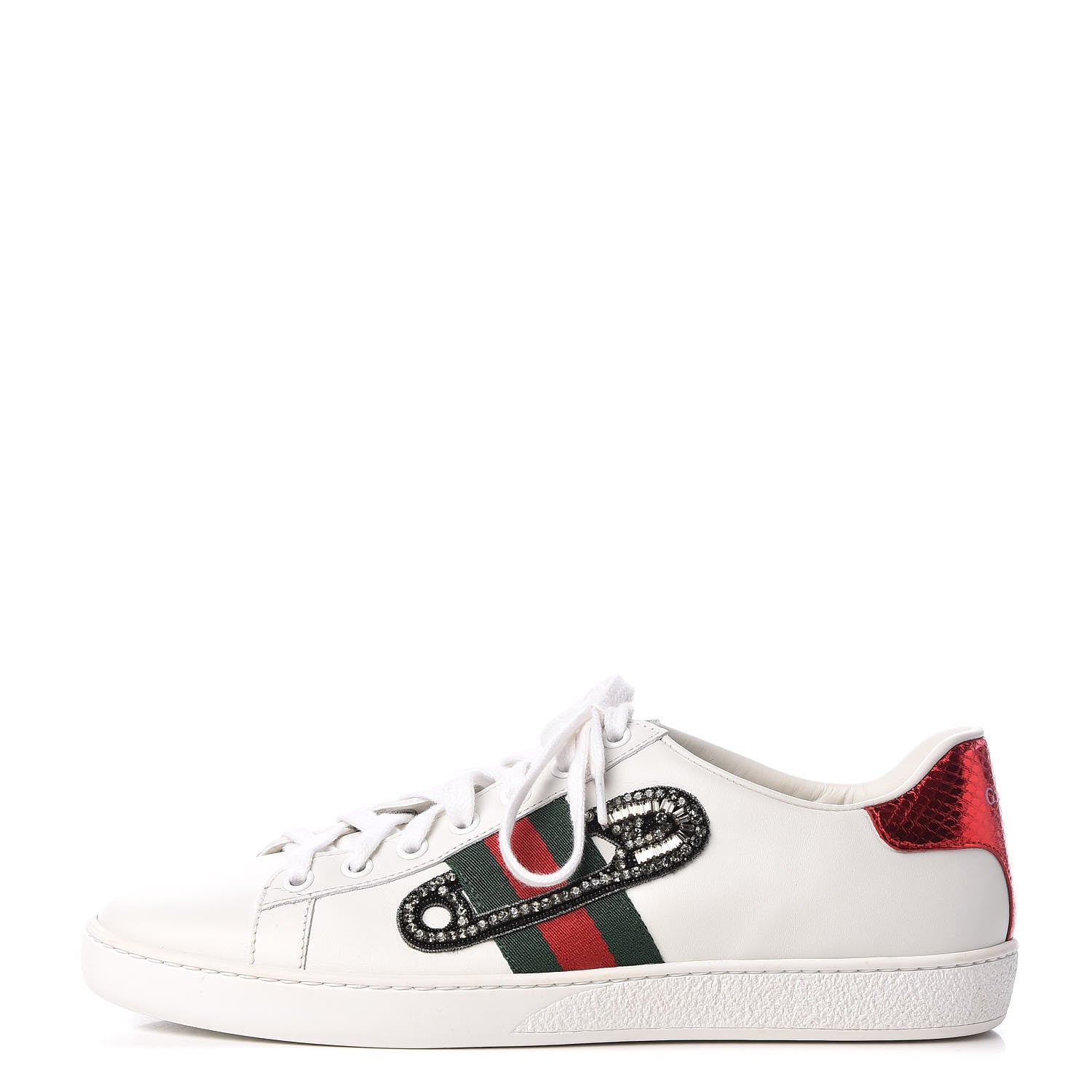 Gucci Calfskin Web Studded Low Pin Womens New Ace Sneakers 39 White 1 of 10