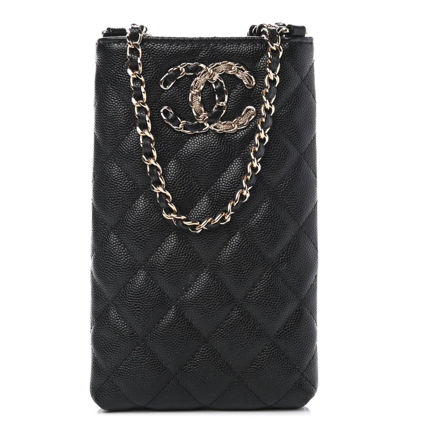 Caviar Quilted French New Wave Phone Holder With Chain Black