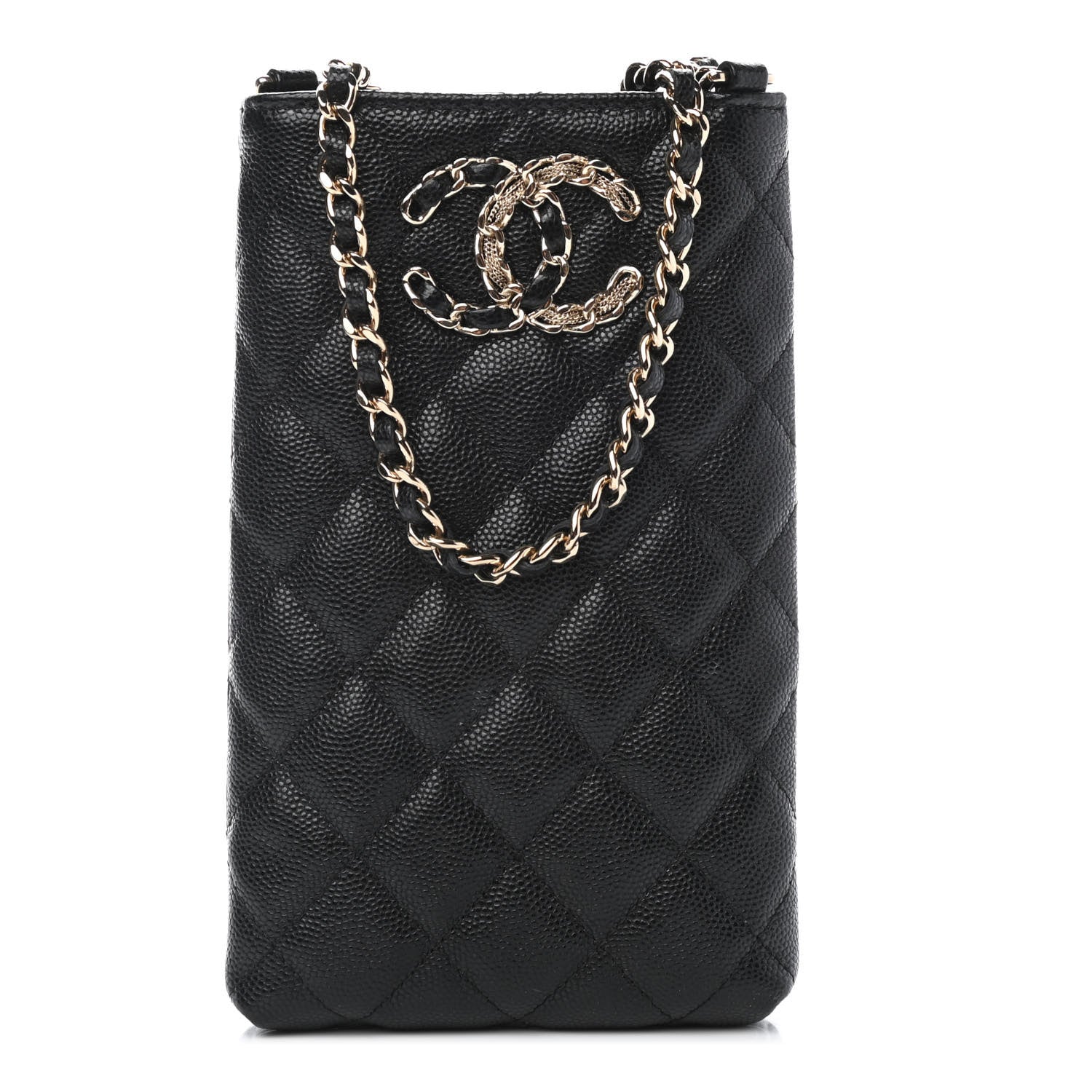 Chanel Caviar Quilted French New Wave Phone Holder With Chain Black 1 of 10