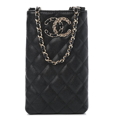 Chanel Caviar Quilted French New Wave Phone Holder With Chain Black 1 of 10