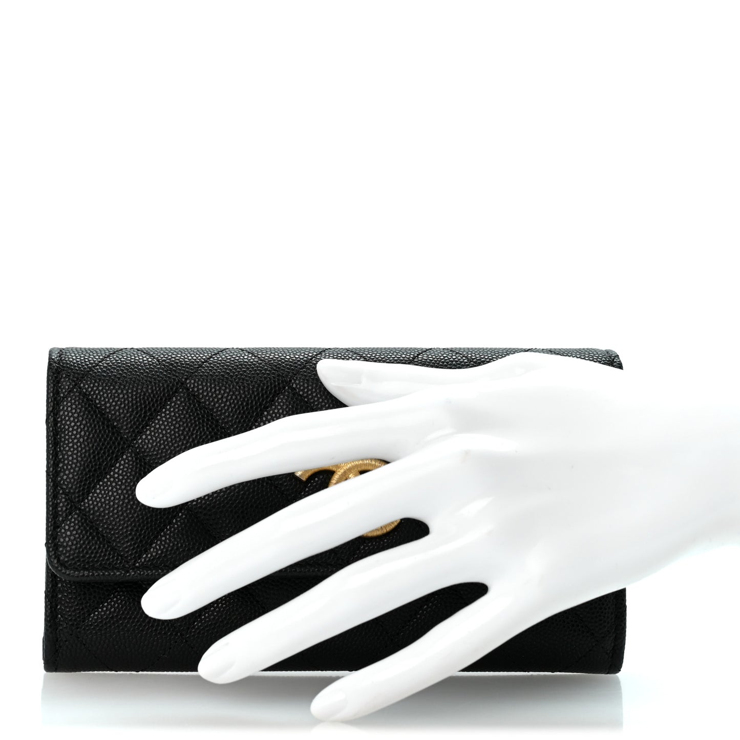 Caviar Quilted Textured CC Flap Wallet Black