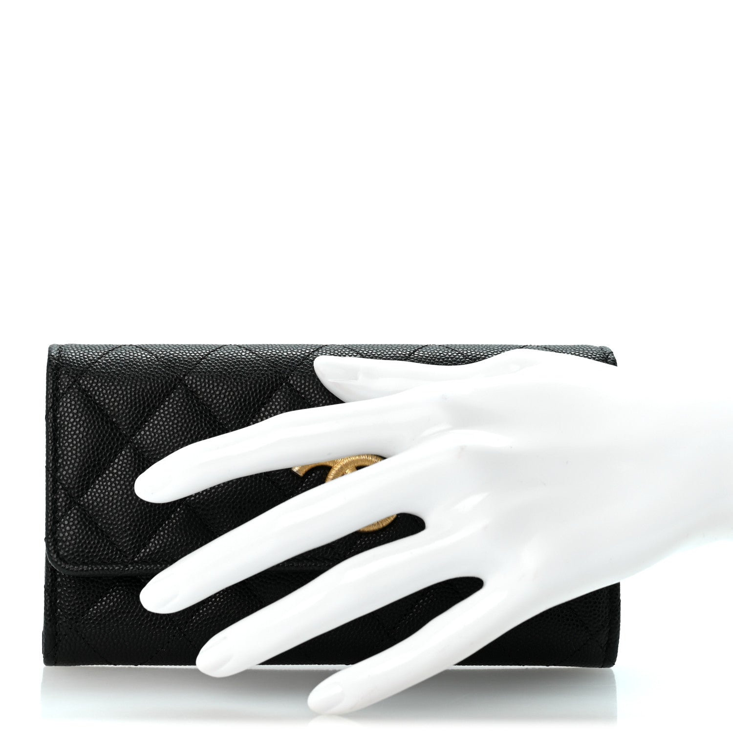 Chanel Caviar Quilted Textured CC Flap Wallet Black 2 of 9