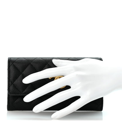 Chanel Caviar Quilted Textured CC Flap Wallet Black 2 of 9