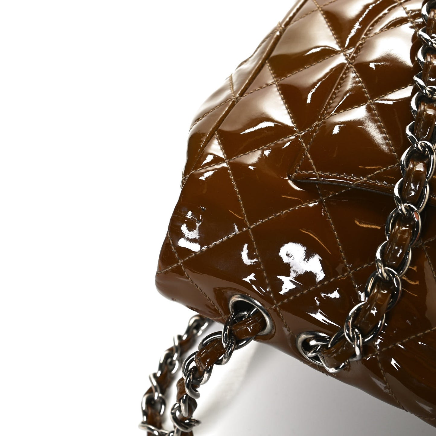 Patent Quilted Jumbo Single Flap Brown