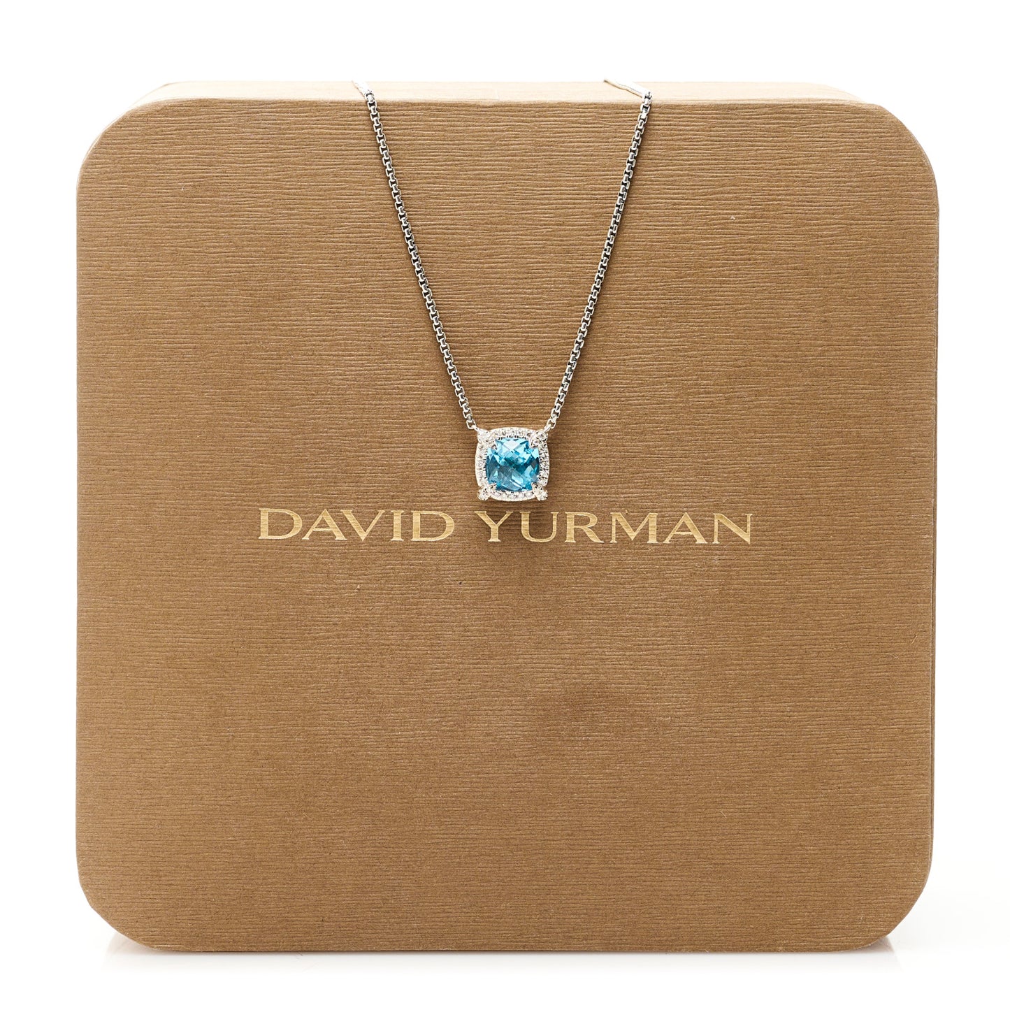 Sterling Silver Diamond Blue Topaz 7mm Petite Chatelaine Pave Bezel Pendant Necklace
