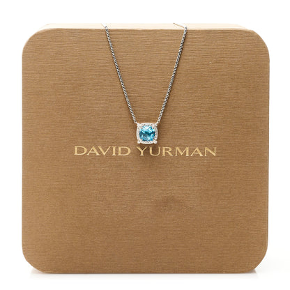 David Yurman Sterling Silver Diamond Blue Topaz 7mm Petite Chatelaine Pave Bezel Pendant Necklace 7 of 7