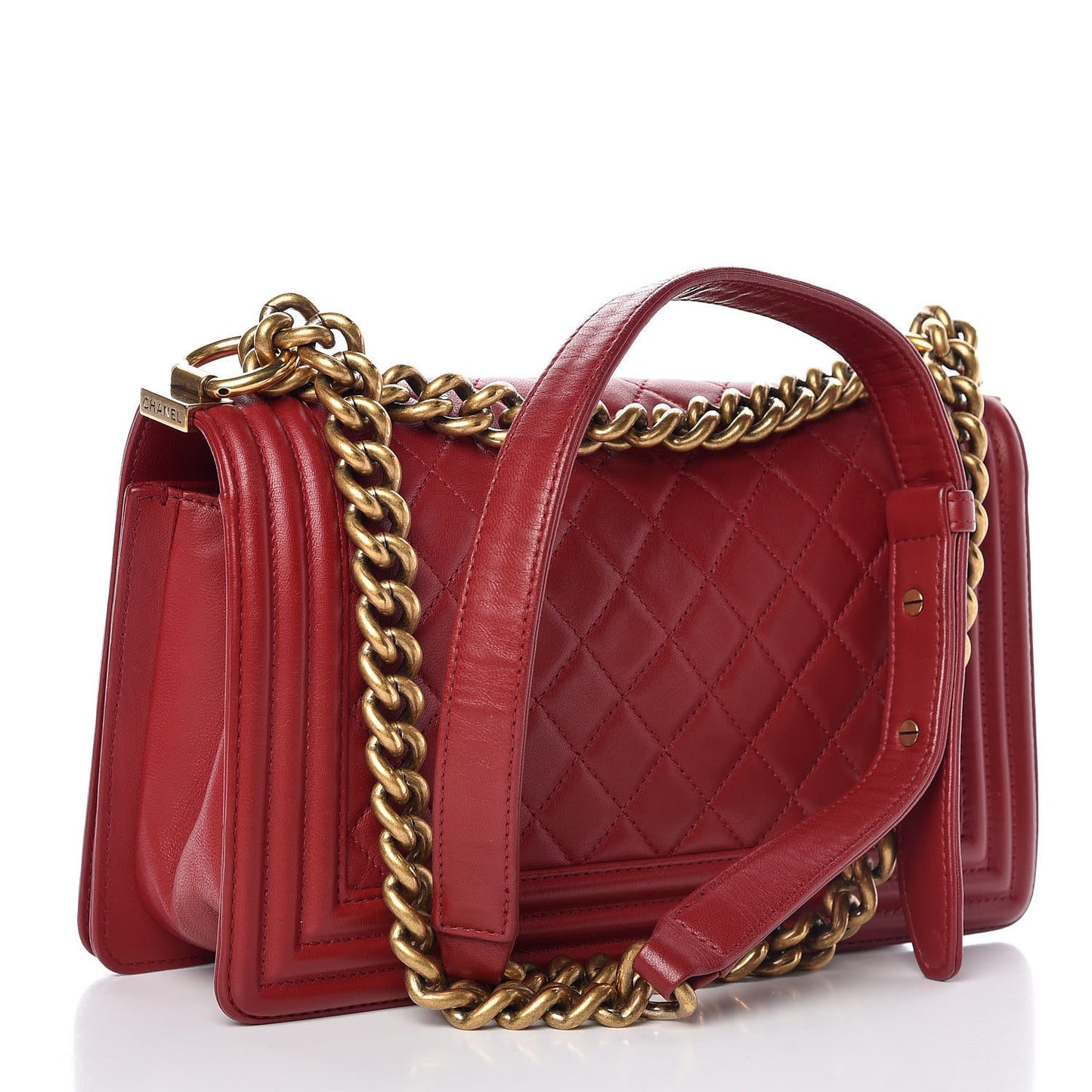 Lambskin Quilted Medium Boy Flap Red