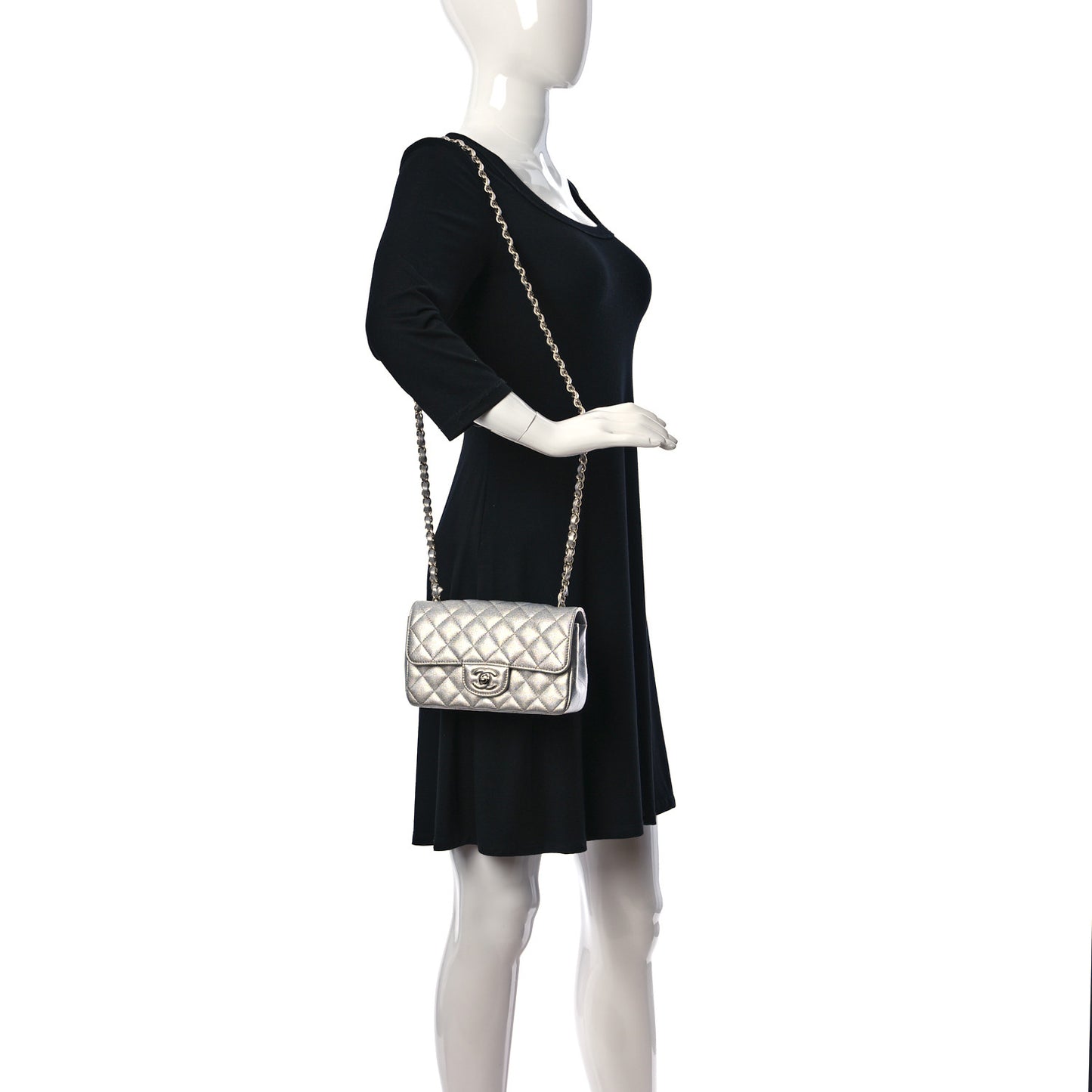 Metallic Lambskin Quilted Mini Rectangular Flap Silver