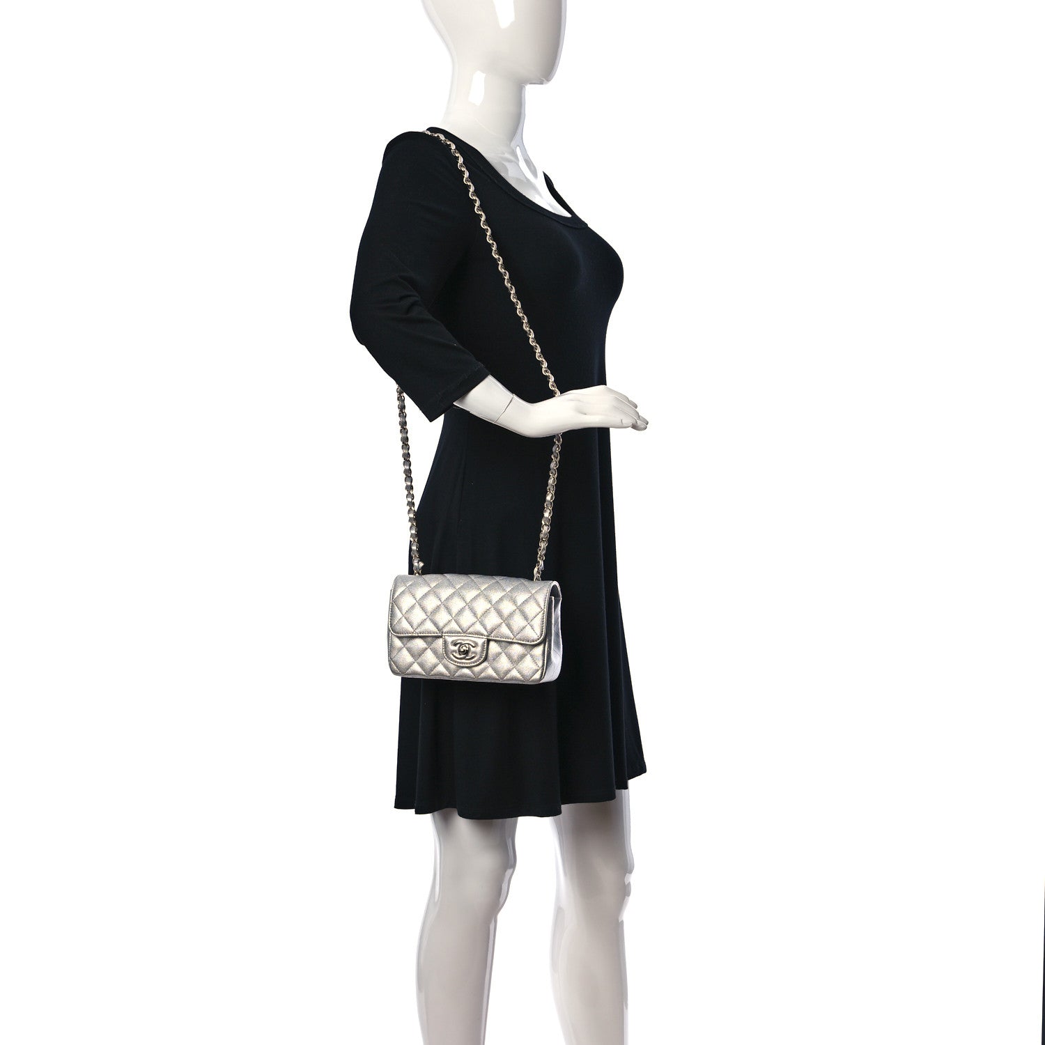 Chanel Metallic Lambskin Quilted Mini Rectangular Flap Silver 2 of 9