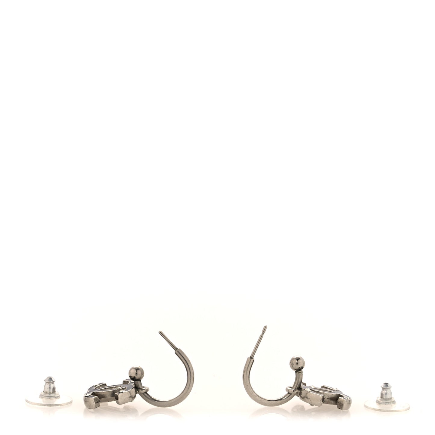 Enamel Crystal CC Hoop Earrings Silver Black