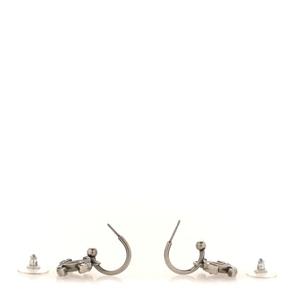 Chanel Enamel Crystal CC Hoop Earrings Silver Black 3 of 4