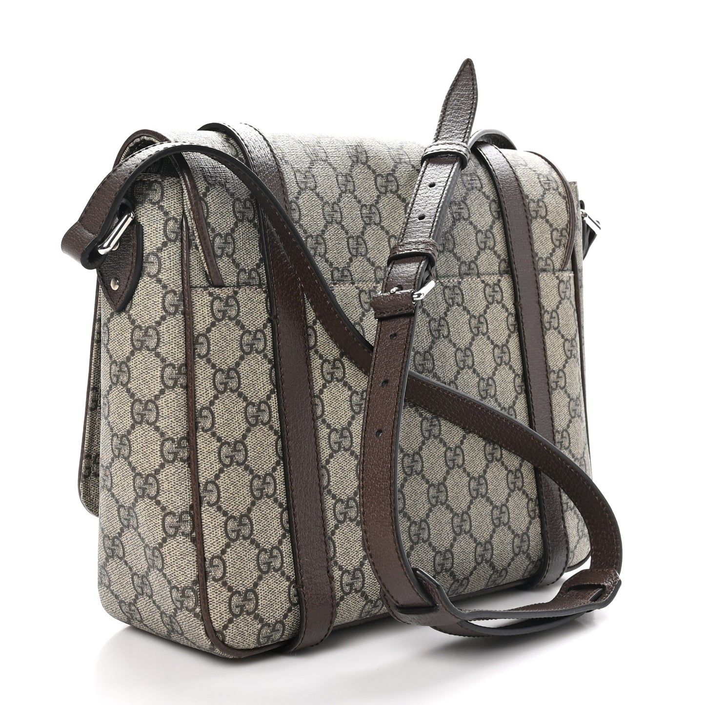 GG Supreme Monogram Textured Dollar Calfskin Retro Interlocking G Flap Messenger Bag Beige Ebony New Acero