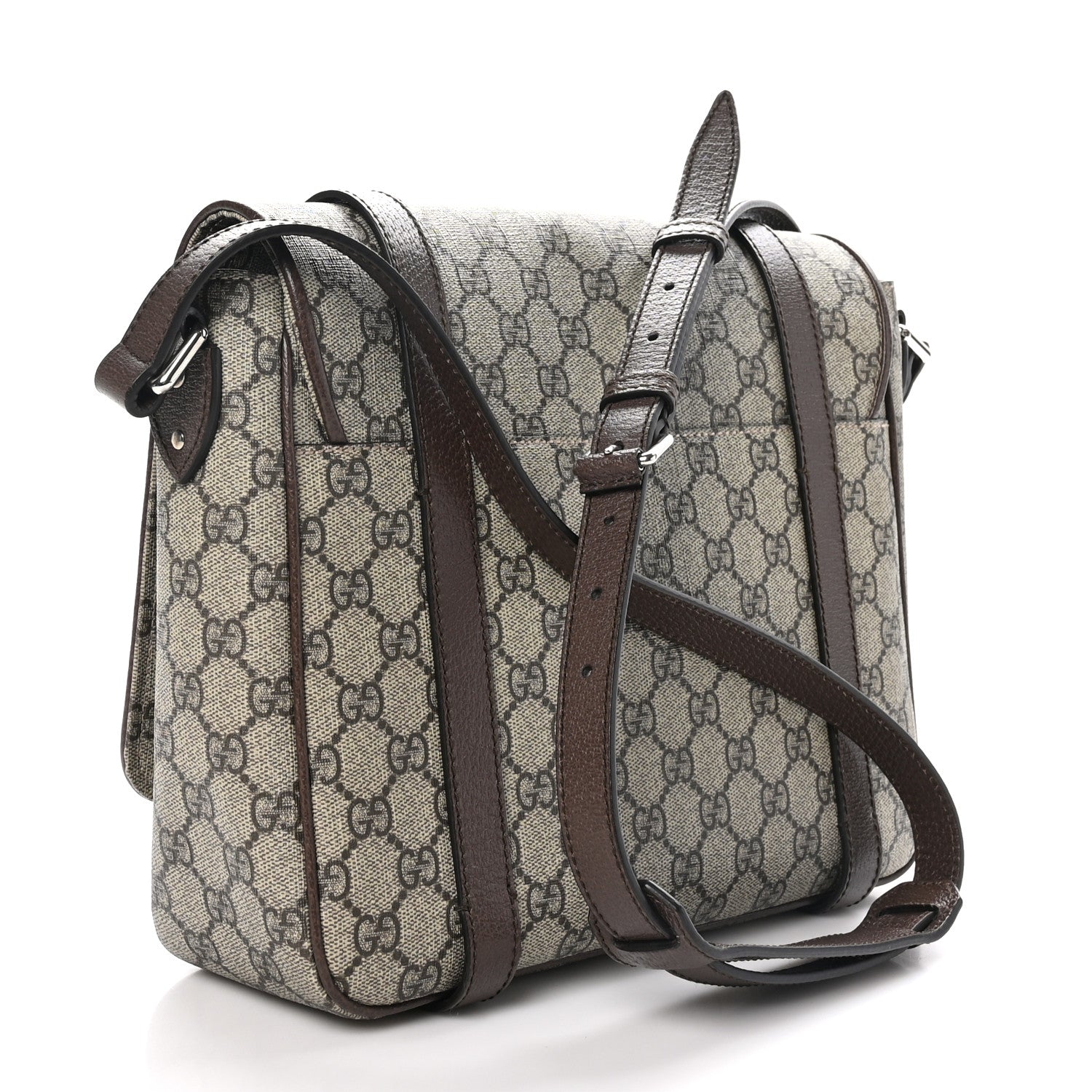 Gucci GG Supreme Monogram Textured Dollar Calfskin Retro Interlocking G Flap Messenger Bag Beige Ebony New Acero 3 of 10