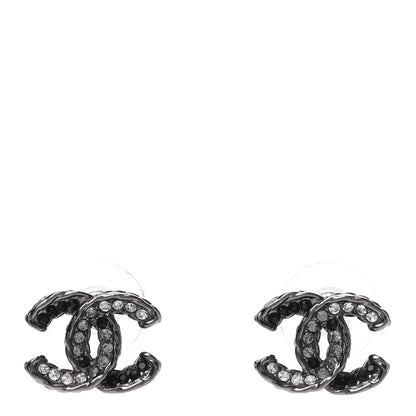 Chanel Ruthenium Crystal CC Earrings Silver Black 1 of 3