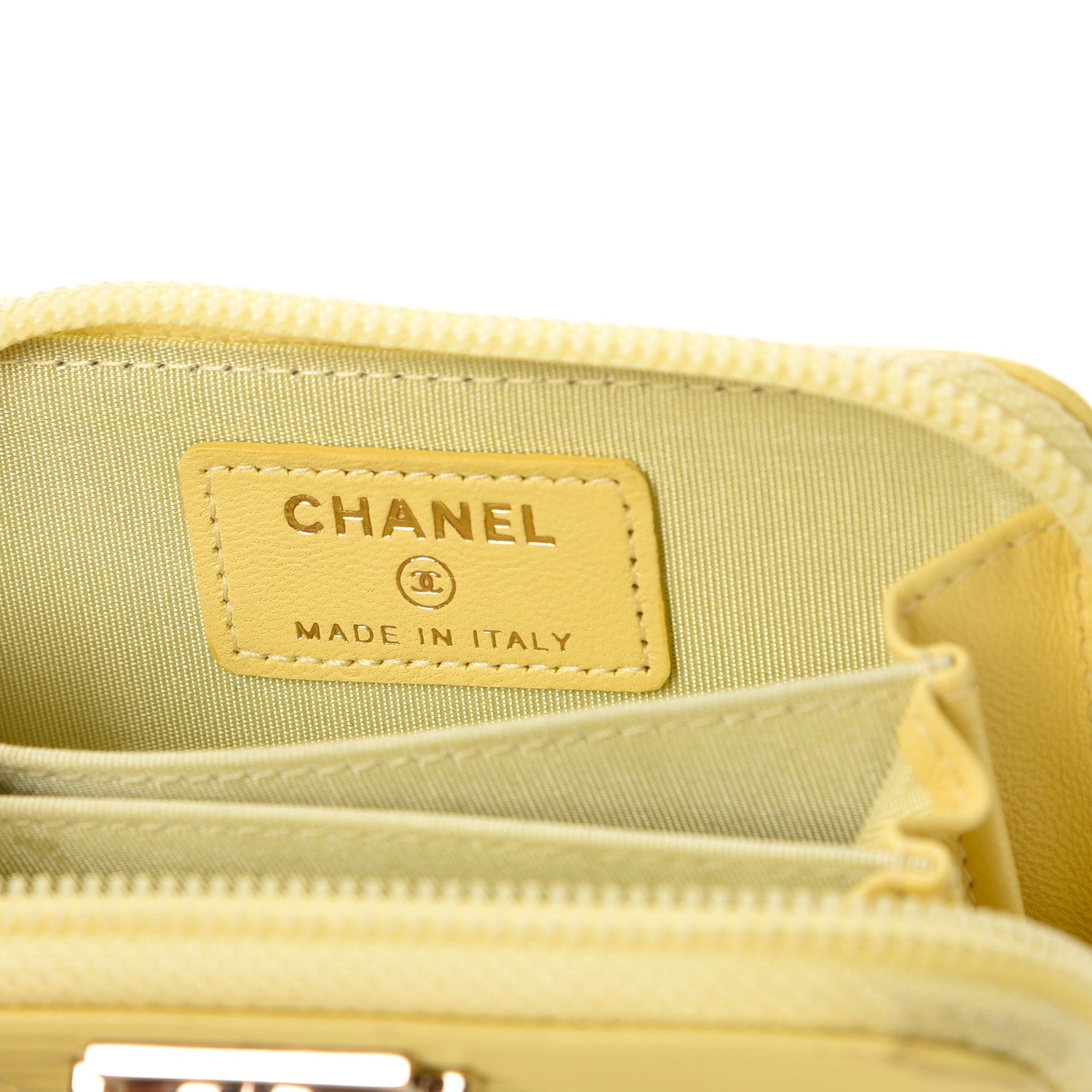 Chanel Lambskin Quilted Boy Zip Around Coin Purse Wallet Yellow 6 of 13