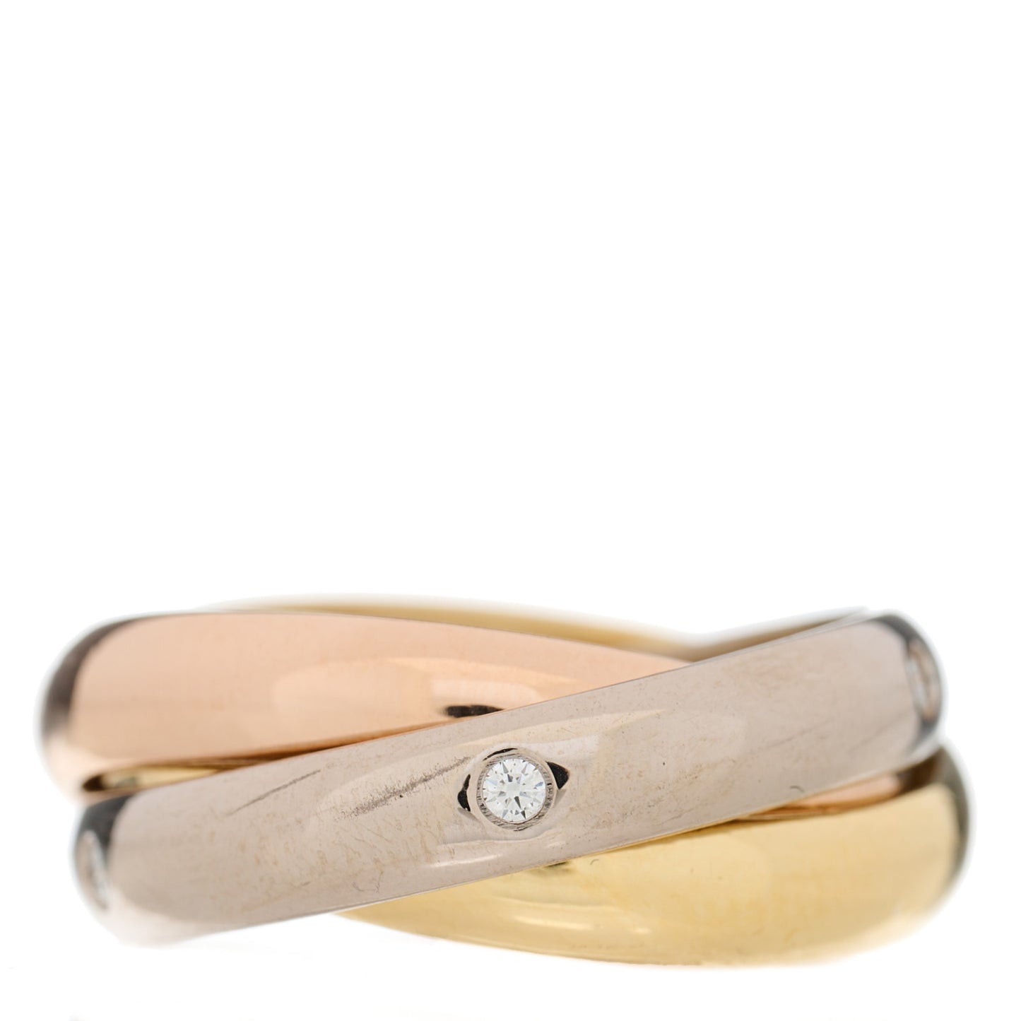 18K Pink Yellow White Gold Diamond Trinity Ring 49 5