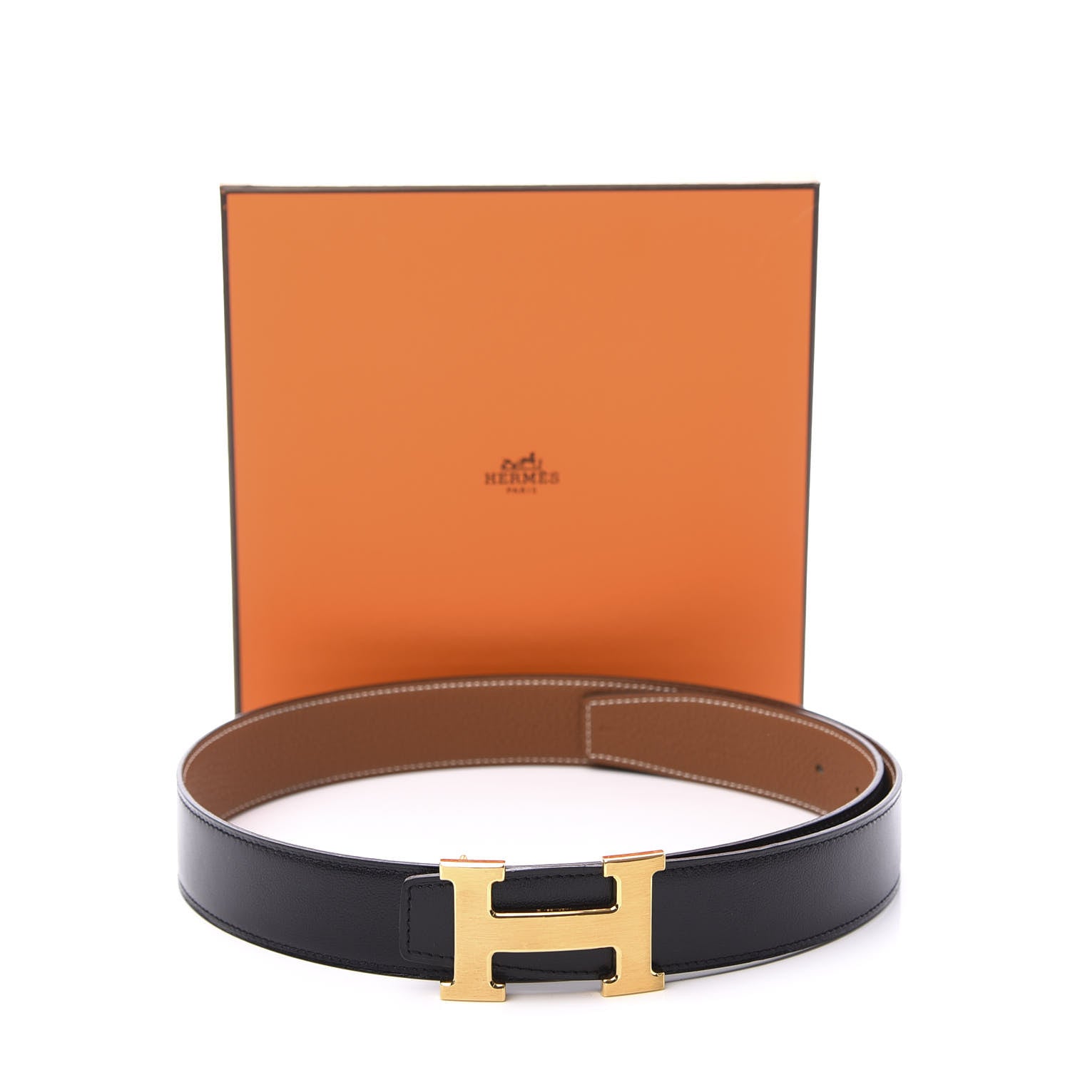 Hermes Box Togo 32mm H Belt 80 Black Gold 8 of 8