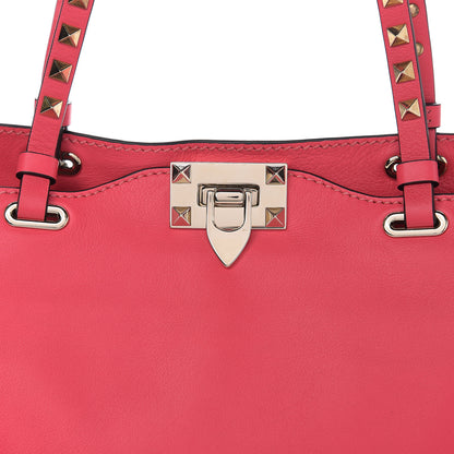 Valentino Garavani Vitello Small Rockstud Tote Raspberry 6 of 8